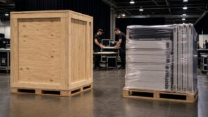 Professional trade show booth scene for Crating vs. Palletizing: What’s Best for Trade Show Booths?