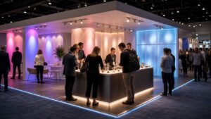 Professional trade show booth scene for Creative Lighting Techniques That Increase Booth Engagement