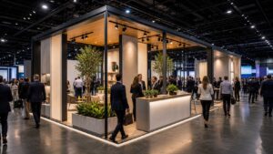 Professional trade show booth scene for How to Design a Modular Booth That Stands Out on a Crowded Trade Show Floor