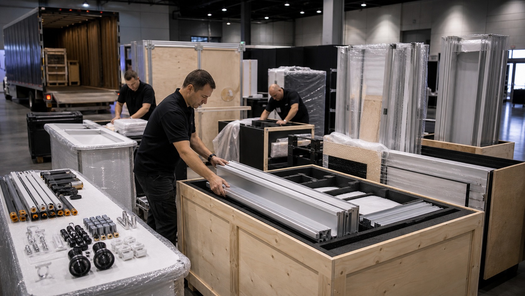 Professional trade show booth scene for How to Pack a Trade Show Booth for Safe Transport (Step-by-Step)