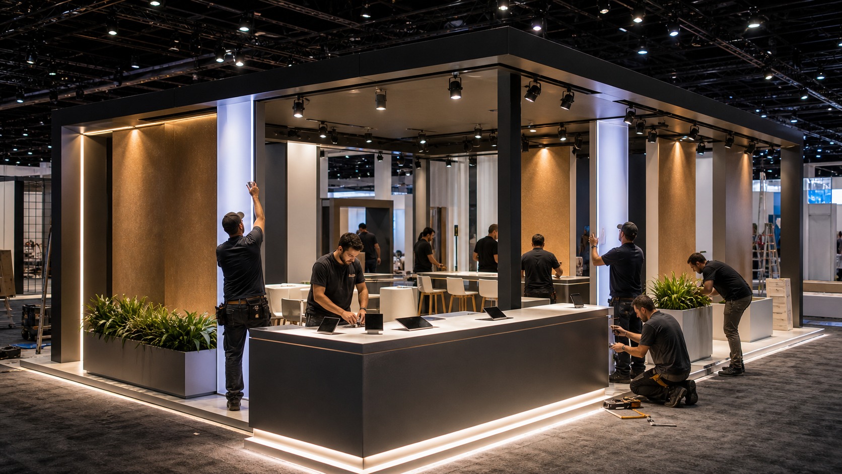 Professional trade show booth scene for Inside the Build: How a 20x20 Trade Show Booth Generated 5X More Leads