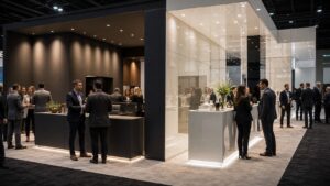 Professional trade show booth scene for Matte vs Glossy Booth Finishes: Which Works Better for Exhibits?