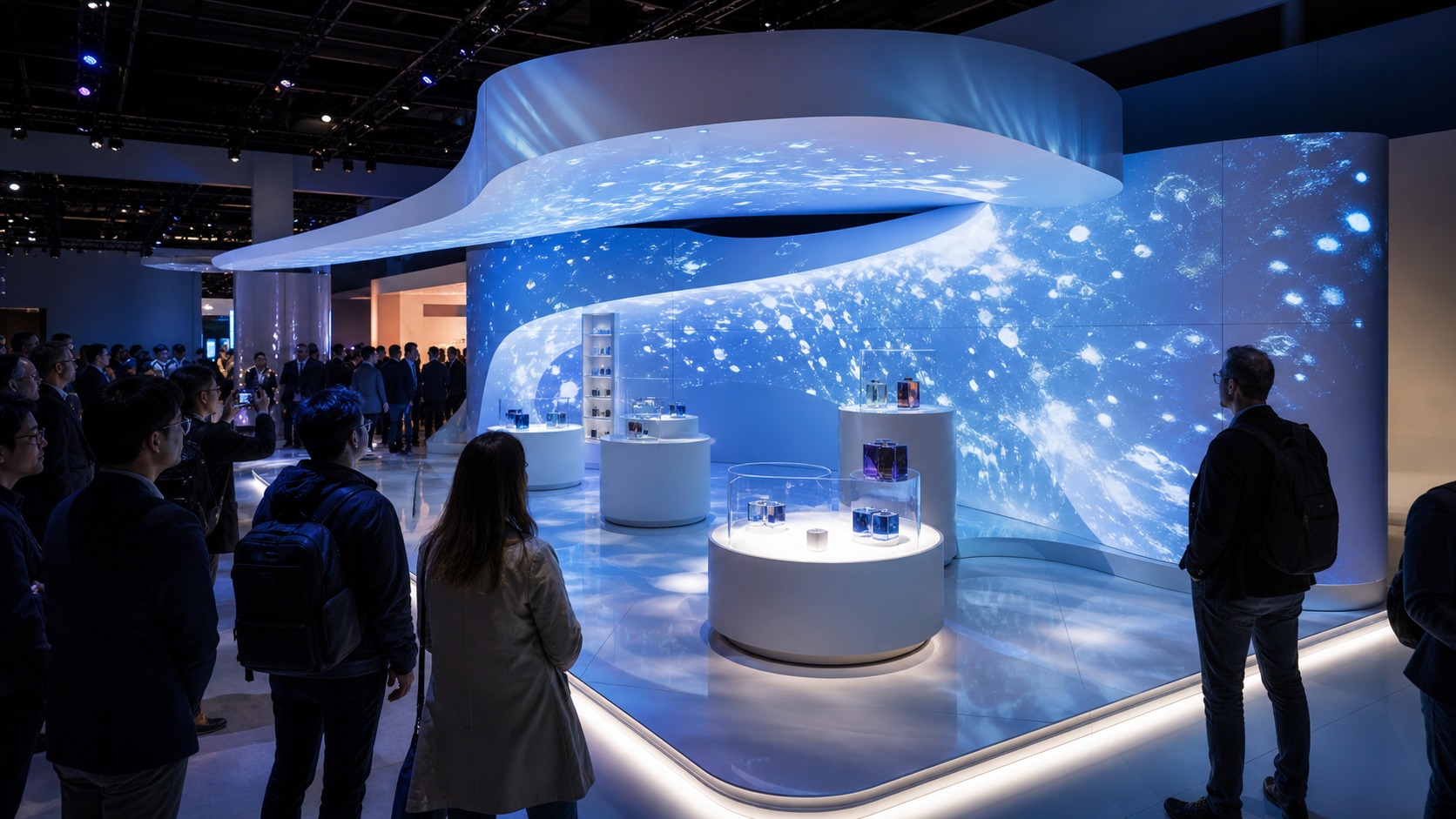 Professional trade show booth scene for Projection Mapping for Trade Show Booths: Complete Beginner Guide