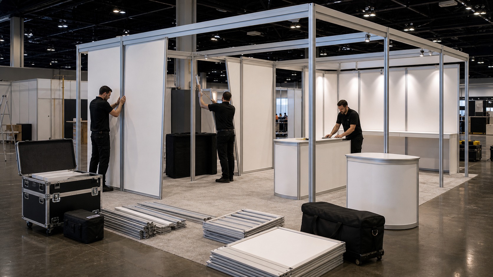 Professional trade show booth scene for The Ultimate Guide to Portable Modular Booth Systems for Exhibitors