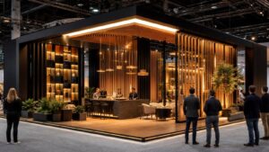 Editorial trade show scene representing award-winning trade show booths stunning design gallery for exhibitors in showstopper gallery