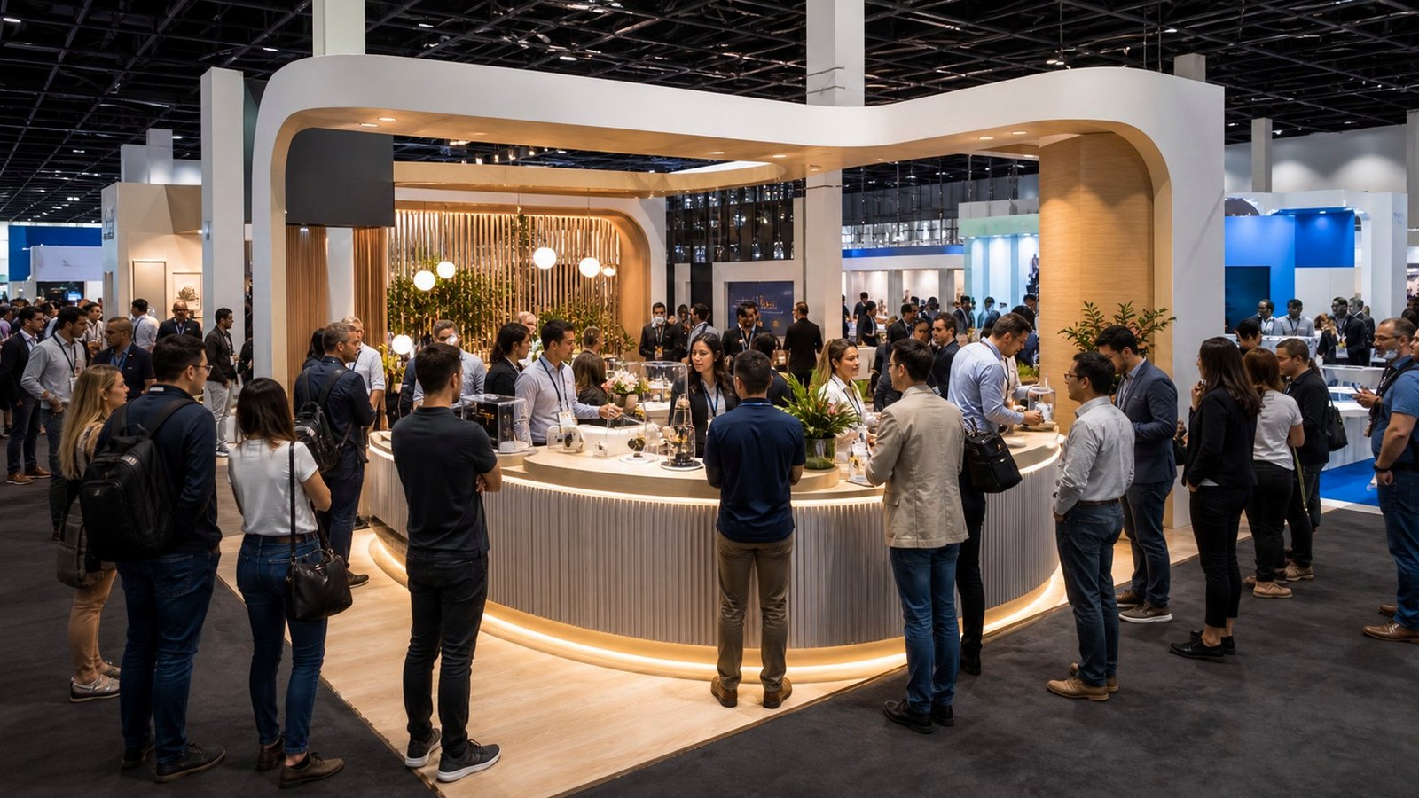 Editorial trade show scene representing best social media strategies for trade show marketing success for exhibitors in social media campaigns
