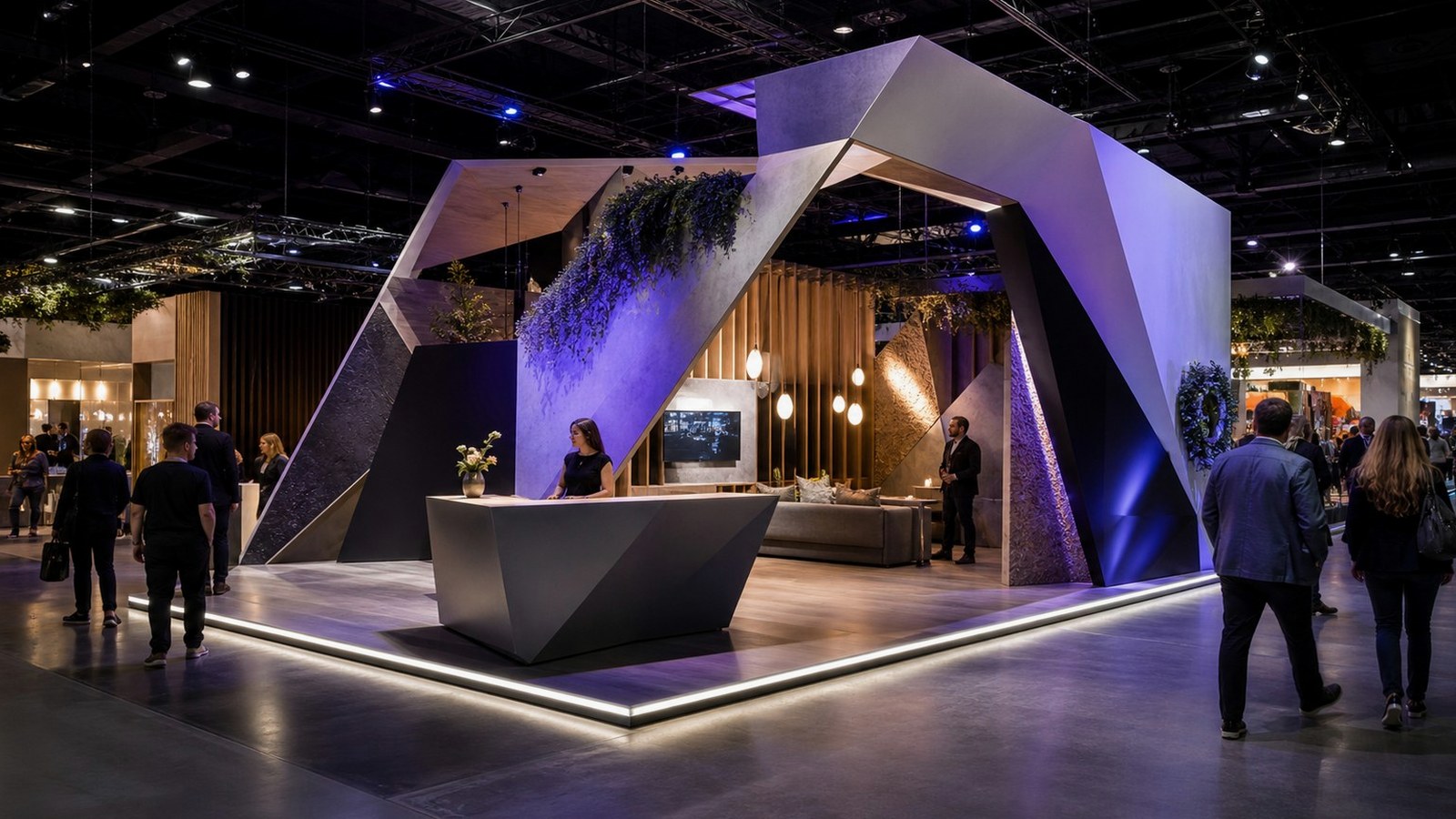 Editorial trade show scene representing email marketing funnels explained for beginners for exhibitors in email sequences & drip funnels