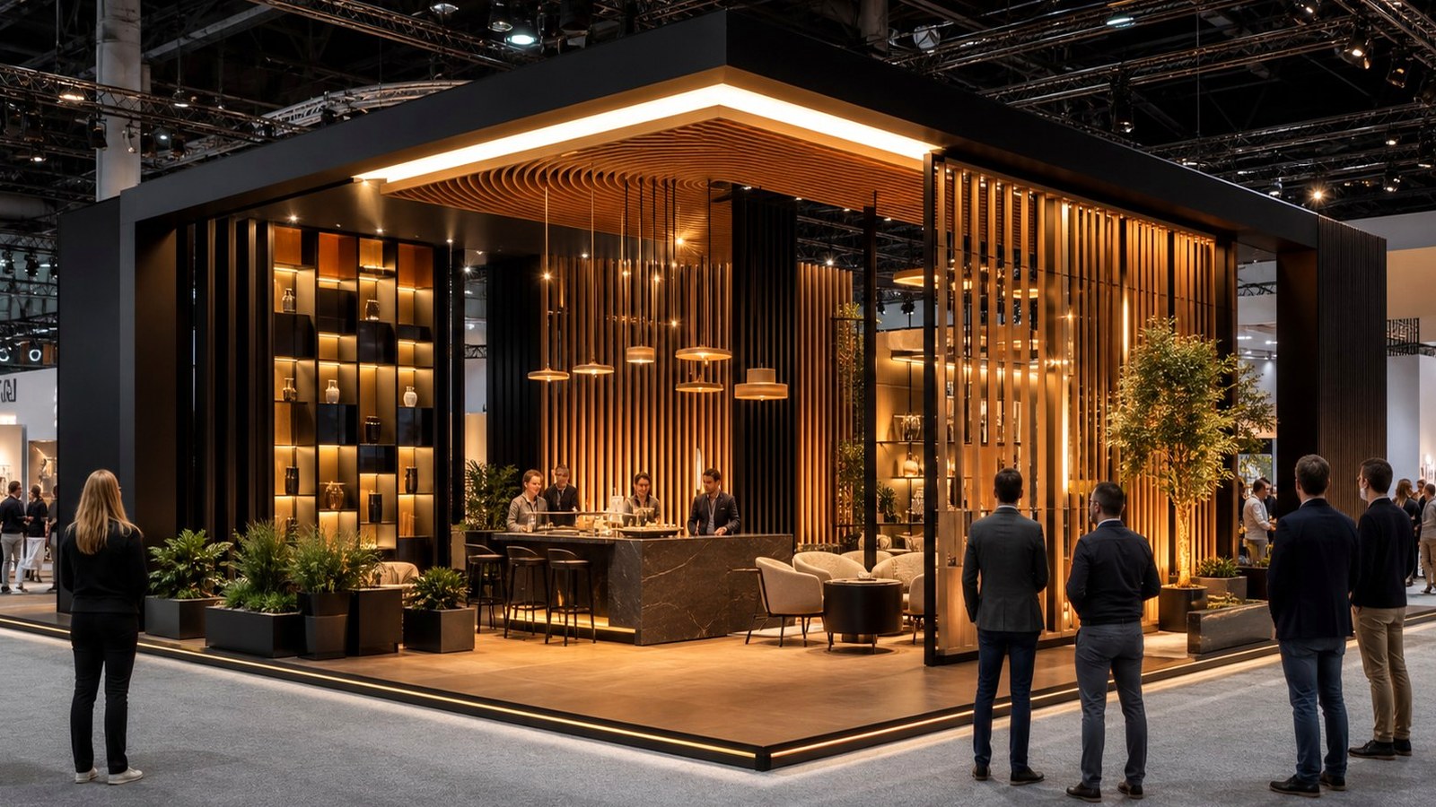 Editorial trade show scene representing how to create a consistent brand identity from scratch for exhibitors in branding consistency