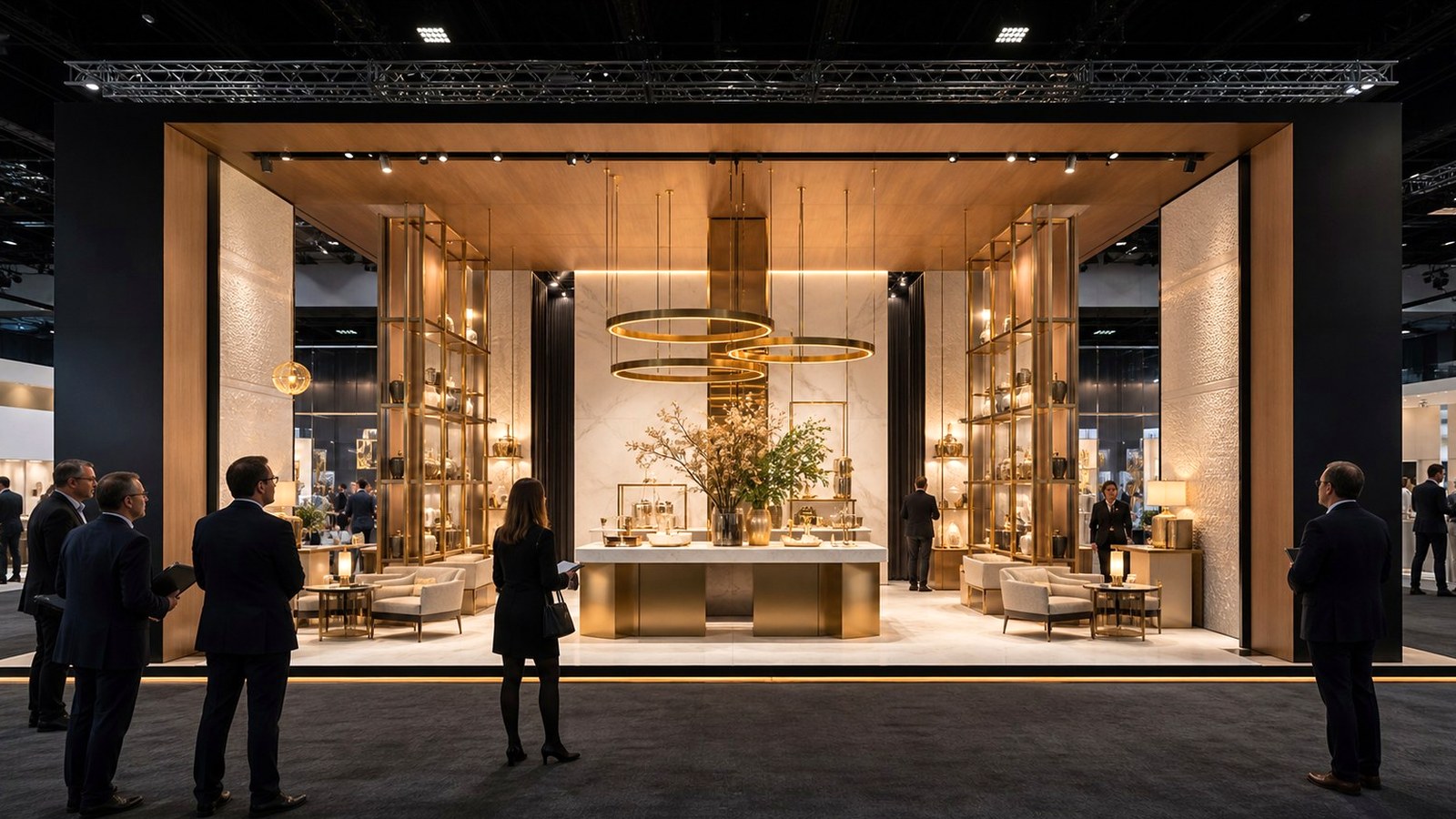Editorial trade show scene representing how to create a social media campaign that drives real trade show booth traffic for exhibitors in social media campaigns