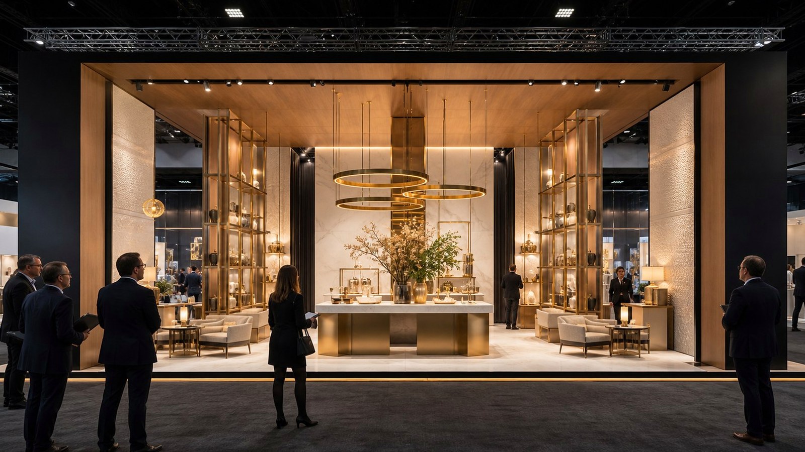 Editorial trade show scene representing how to find the right influencers for trade show marketing for exhibitors in influencer collaborations