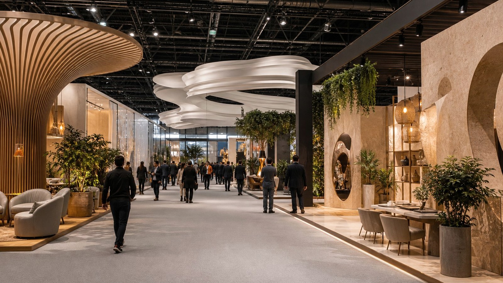 Editorial trade show scene representing welcome email sequence best practices that increase conversions for exhibitors in email sequences & drip funnels